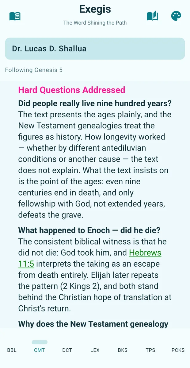 Exegis Android Dr Lucas D Shallua Commentary following Genesis chapter 5